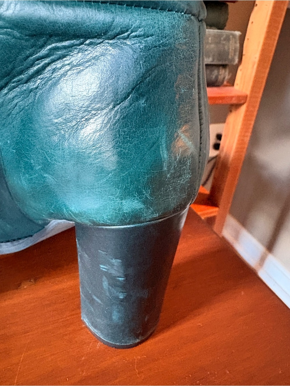 Nine West Teal/Green Knee-High Leather Boots with Block Heel - Picture 7 of 13